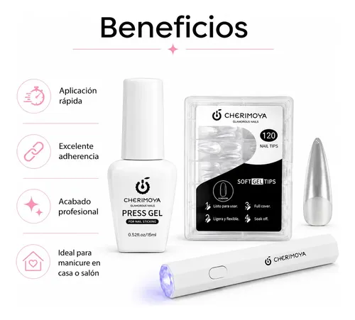 Kit Soft Gel Cherimoya Press Gel Liquido Con Lampara Uñas 3w Coffin - Imagen 2