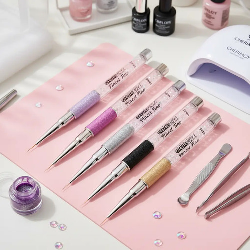 Kit 5 Pinceles Liner Nail Art Cherimoya Diseños Gel Uv - Imagen 4