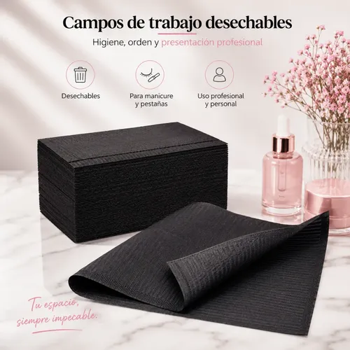 Campos De Trabajo Desechables Manicure Pack 50 Unid Negro - Imagen 7