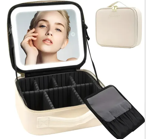 Maleta Neceser De Maquillaje Con Espejo Led Y Luz Portátil Blanco