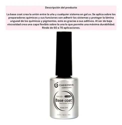 Base Coat 8ml Cherimoya Para Esmaltado Permanente Alta Durabilidad Transparente - Imagen 2