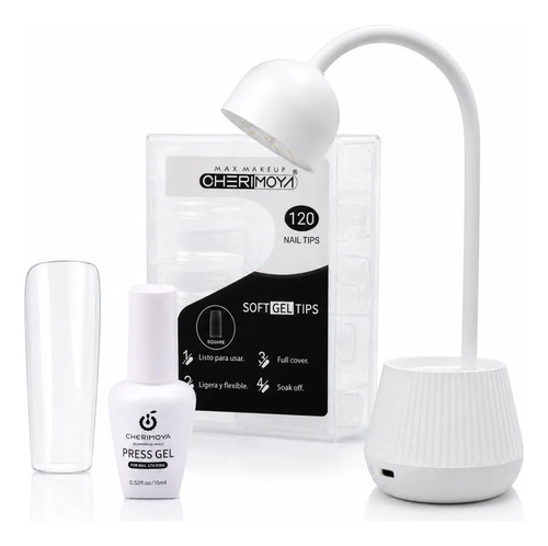 Kit Soft Gel Cherimoya Lámpara Loto 18w Tips Uñas Press Gel Cuadrado