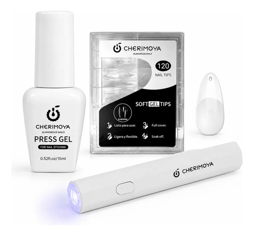 Kit Soft Gel Cherimoya Press Gel Liquido Con Lampara Uñas 3w Almendra