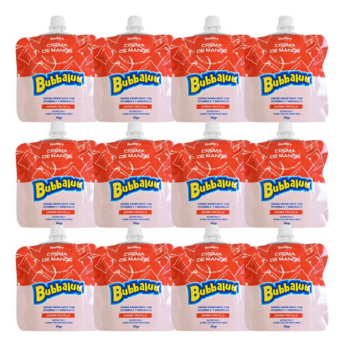 Pack X12 Mini Crema De Manos Bubbaluu Hidratante Sachet 30gr Frutilla