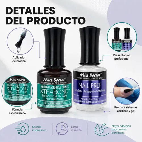 Xtrabond 15 Ml Y Nail Prep De 15 Ml Mía Secret - Imagen 7