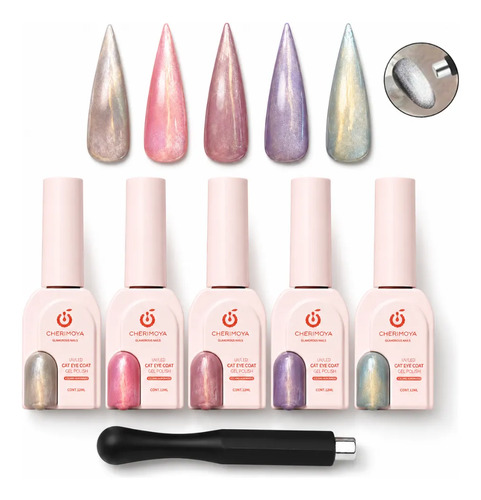 Set De Esmaltes Ojo De Gato Cat Eye Iceland Aurora Con Imán Diamond Glitter