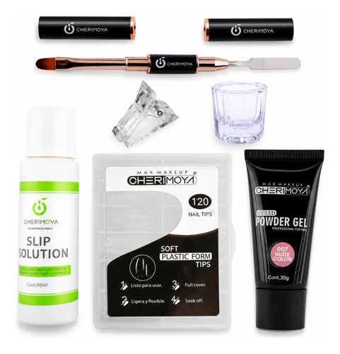 Kit Polygel Cherimoya Solución + Pincel + Dual System +pinza Color Al Azar