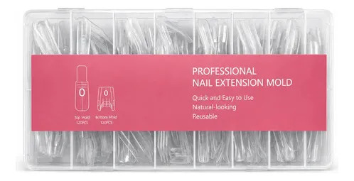 Moldes Tips Uñas Dual System Sandwich Para Polygel 240 Pzs Coffin Cortas - Imagen 2