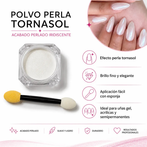 Polvo Para Uñas Efecto Perla Blanco Nacar Nail Art Manicure Perla - Imagen 4