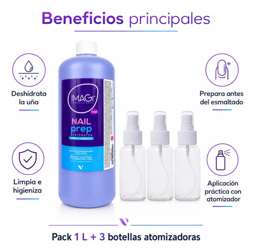 Pack Deshidratador Imagi Nail Prep Uñas 1l + 3 Atomizadores - Imagen 2