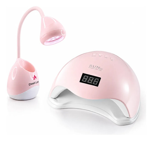 Kit Lámpara Uv/led 48w + Lámpara Inalámbrica Para Pre-curado Rosa
