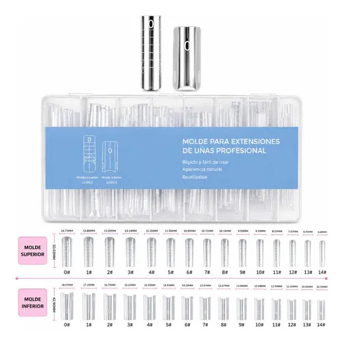 Moldes Tips Uñas Dual System Sandwich Para Polygel 240 Pzs Cuadrada Medium - Imagen 6