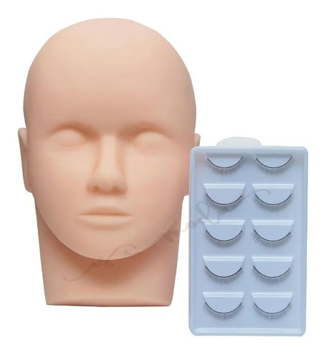 Maniquí Para Extensiones De Pestañas + Pestañas De Practica Negro
