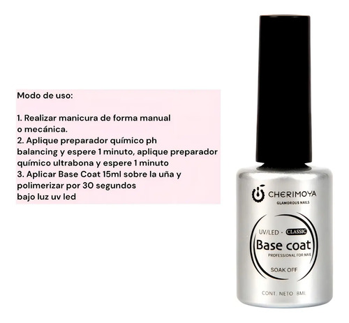 Base Coat 8ml Cherimoya Para Esmaltado Permanente Alta Durabilidad Transparente - Imagen 3
