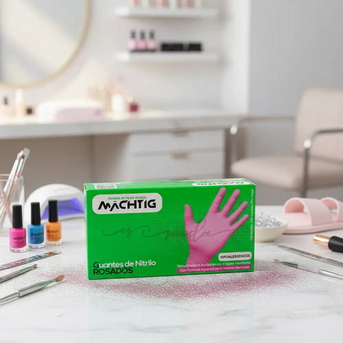 Guantes De Nitrilo Rosa Para Pestañas Manicure Talla Xs - Imagen 2