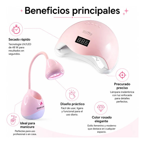 Kit Lámpara Uv/led 48w + Lámpara Inalámbrica Para Pre-curado Rosa - Imagen 3
