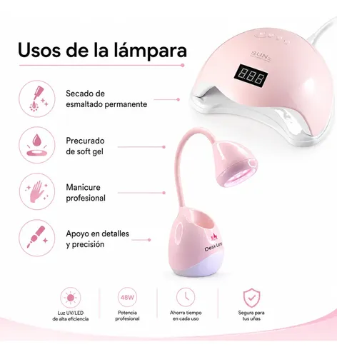 Kit Lámpara Uv/led 48w + Lámpara Inalámbrica Para Pre-curado Rosa - Imagen 4