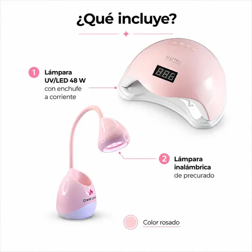 Kit Lámpara Uv/led 48w + Lámpara Inalámbrica Para Pre-curado Rosa - Imagen 2