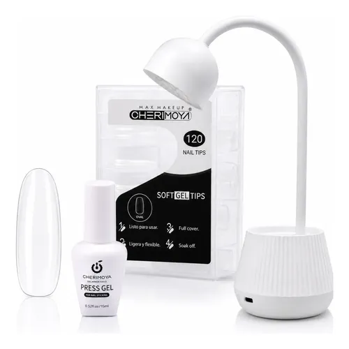 Kit Soft Gel Cherimoya Lámpara Loto 18w Tips Uñas Press Gel Oval