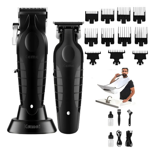 Pack Maquina Kemei Km-2296 + Km-2299 Trimmer Profesional Negro