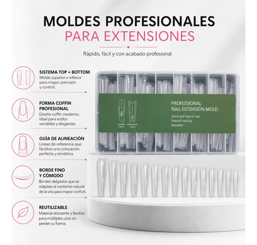 Moldes Tips Uñas Dual System Sandwich Para Polygel 240 Coffin Medium - Imagen 5