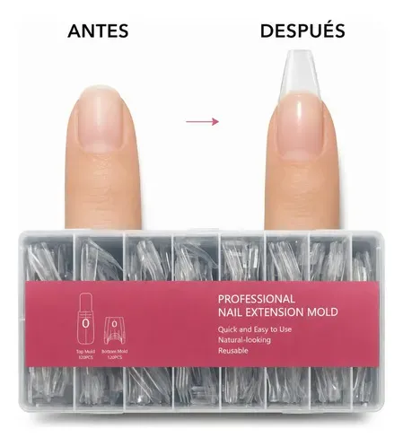 Moldes Tips Uñas Dual System Sandwich Para Polygel 240 Pzs Coffin Cortas - Imagen 4