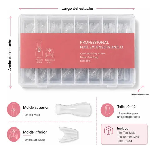 Moldes Tips Uñas Dual System Sandwich Para Polygel 240 Pzs Almond Cortas - Imagen 3