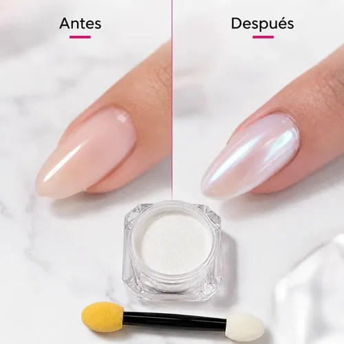 Polvo Para Uñas Efecto Perla Blanco Nacar Nail Art Manicure Perla - Imagen 7