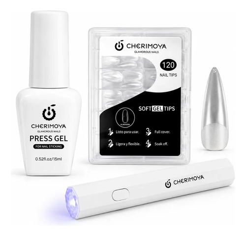 Kit Soft Gel Cherimoya Press Gel Liquido Con Lampara Uñas 3w Stiletto