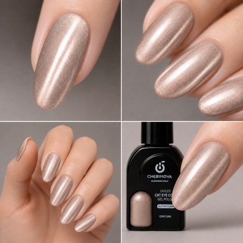 Esmalte En Gel Con Efecto Ojo De Gato Glitter Clear 12 Ml 04 Beige - Imagen 4