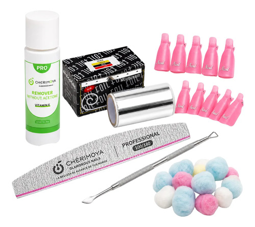 Kit Retiro Esmalte Permanente Completo + Removedor Cherimoya Kit
