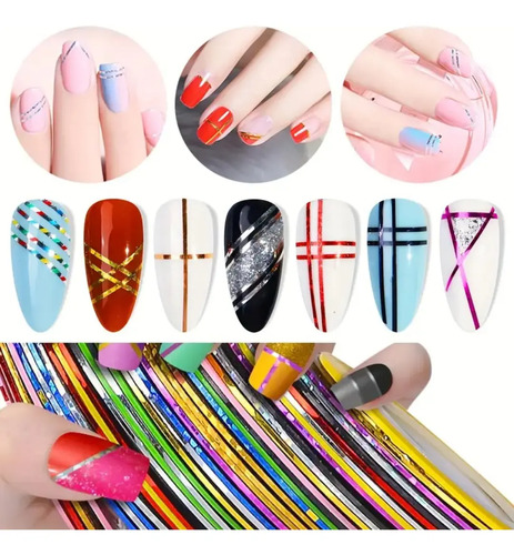 Pack 12 Cintas Adhesivas Para Decoración De Uñas Surtidos - Imagen 2