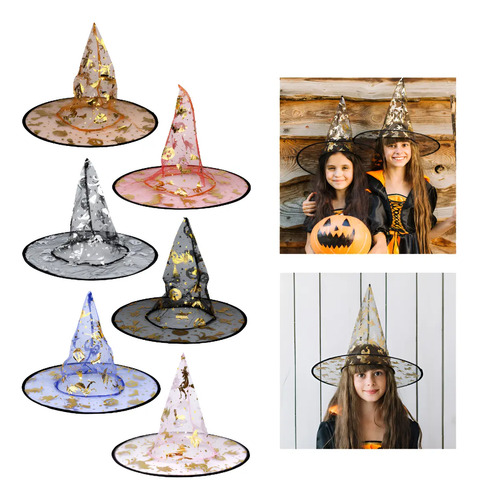 6 Sombrero Bruja Halloween Adulto Niños Disfraz Fantasía Bruja Transparente