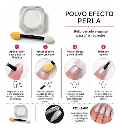 Polvo Para Uñas Efecto Perla Blanco Nacar Nail Art Manicure Perla - Imagen 5