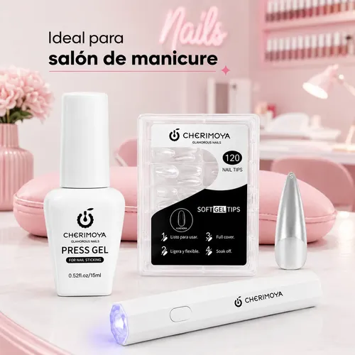 Kit Soft Gel Cherimoya Press Gel Liquido Con Lampara Uñas 3w Almendra - Imagen 5