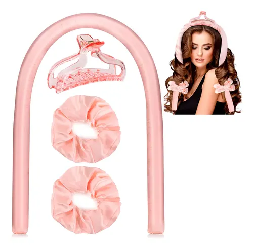 Ondulador Rizador Sin Calor De Seda Kit Ondas Para Cabello Rosado