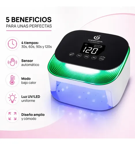 Lámpara Profesional Uv/led 72w Inalámbrica De Uñas Cherimoya Blanco - Imagen 8