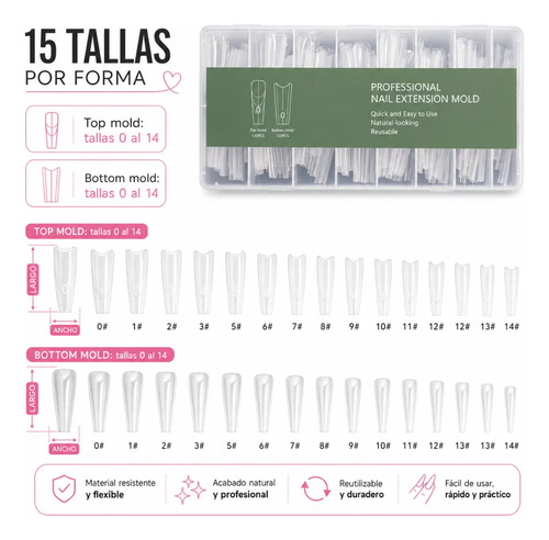 Moldes Tips Uñas Dual System Sandwich Para Polygel 240 Coffin Medium - Imagen 4