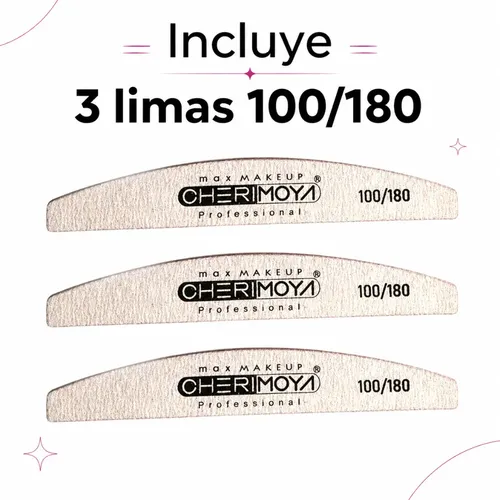 Pack 3 Limas De Uñas 100/180 Curvas Cherimoya Manicura Pro - Imagen 2