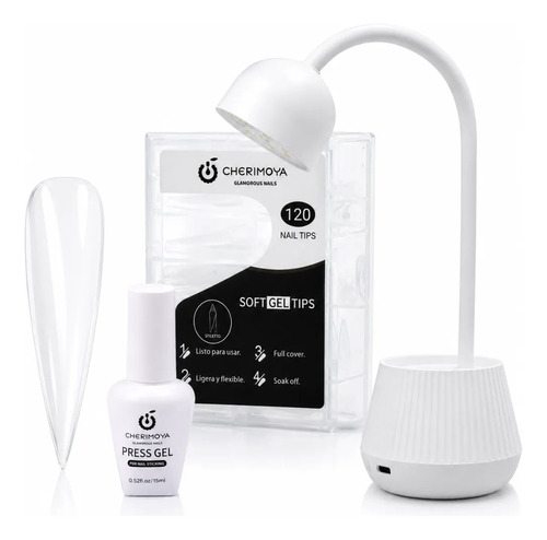 Kit Soft Gel Cherimoya Lámpara Loto 18w Tips Uñas Press Gel Stiletto