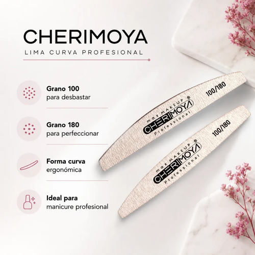Pack 3 Limas De Uñas 100/180 Curvas Cherimoya Manicura Pro - Imagen 3