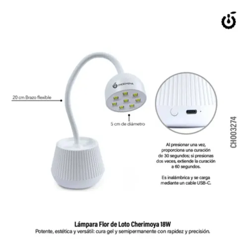Lámpara Led 18w Cherimoya Secado Rápido Uñas Gel Blanco Recargable - Imagen 12