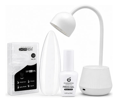Kit Soft Gel Cherimoya Lámpara Loto 18w Tips Uñas Press Gel Almond