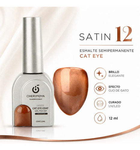 Esmalte Cherimoya Ojo De Gato Silky Satin Cherimoya 12 Ml 12 Bronce - Imagen 6