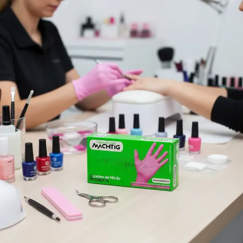 Guantes De Nitrilo Rosa Para Pestañas Manicure Talla Xs - Imagen 3