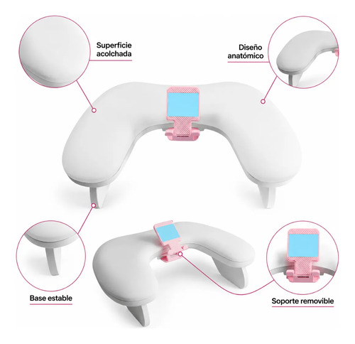 Posa Manos Apoya Brazos Anatómico Manicure +soporte Teléfono Blanco - Imagen 4