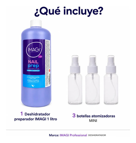 Pack Deshidratador Imagi Nail Prep Uñas 1l + 3 Atomizadores - Imagen 3