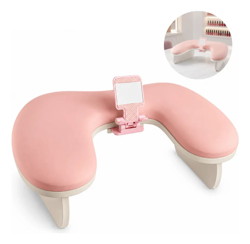 Posa Manos Apoya Brazos Anatómico Manicure +soporte Teléfono Rosado