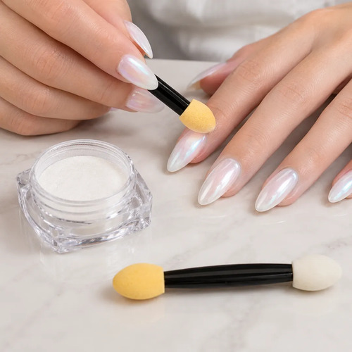 Polvo Para Uñas Efecto Perla Blanco Nacar Nail Art Manicure Perla - Imagen 2