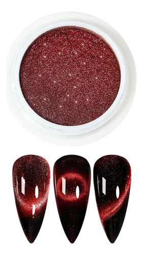Polvo Efecto Ojo De Gato Magnetico Decoración En Uñas Rojo